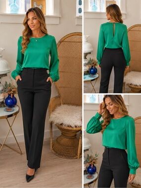 H&M Emerald Green Satin Blouse • Size 6 💚